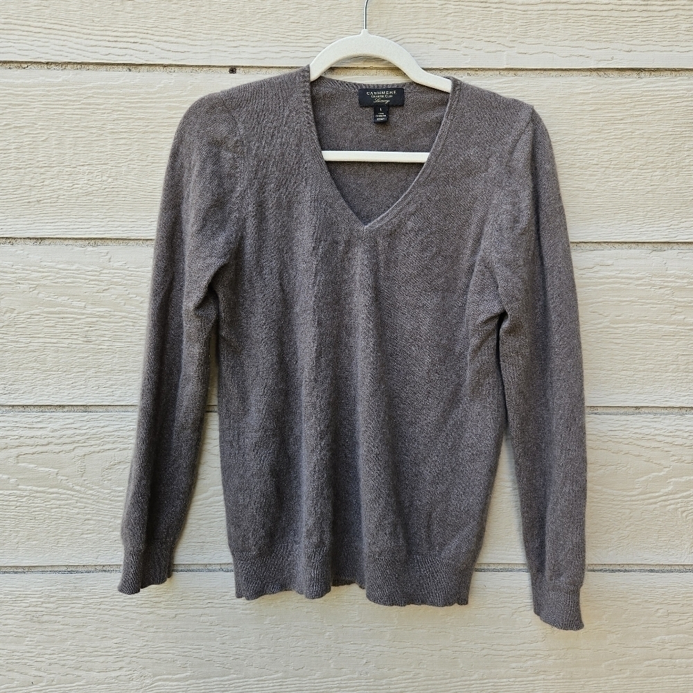 Charter Club dark tan taupe cashmere v neck sweater large